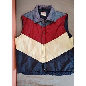 Men's Vintage Sigallo Puffer Vest Color Block Red White Blue Large